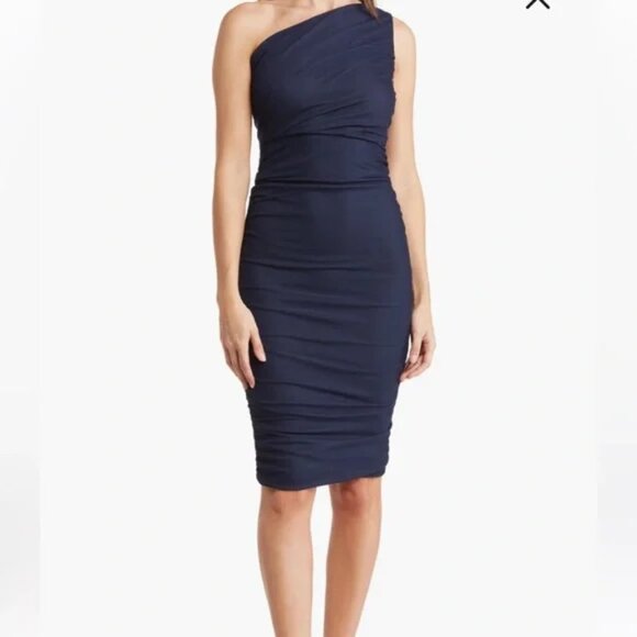 NWT LOVE X DESIGN One-Shoulder Mesh Body Con Dress Size Medium - Picture 1 of 16